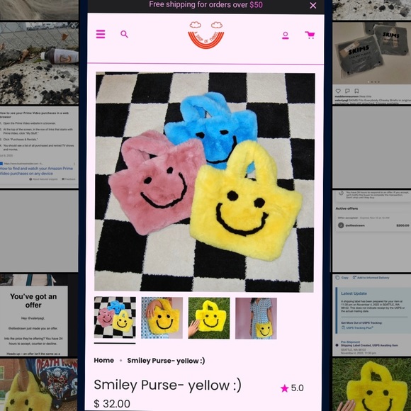 A Shop Of Things SMILEY SMILE YELLOW FAUX FUR BAG HANDBAG PURSE - Picture 5 of 6